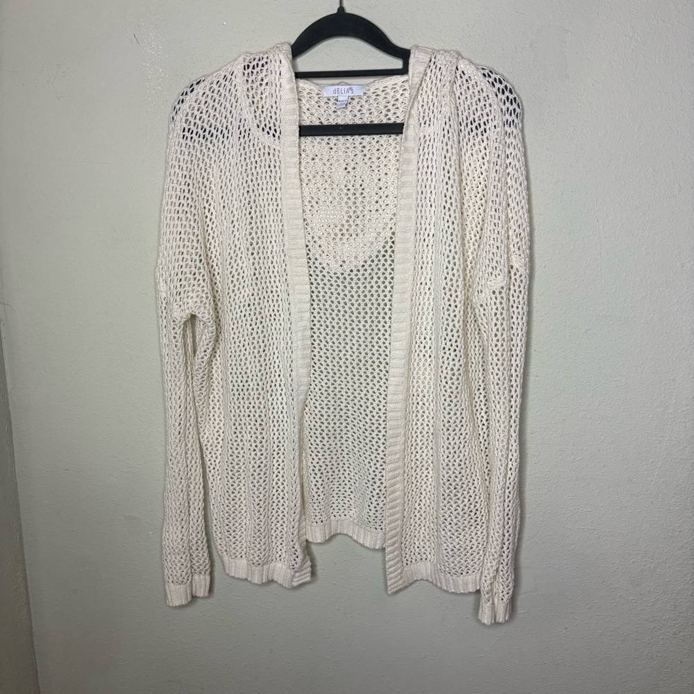 dELiA*s Open-Knit Cardigan in Cream Medium